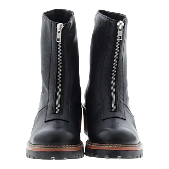 Bertuchi Shoes - Bertuchi Black Leather Front Zip Chunky Heel Lug Sole Boots Women's Like New‎ 40